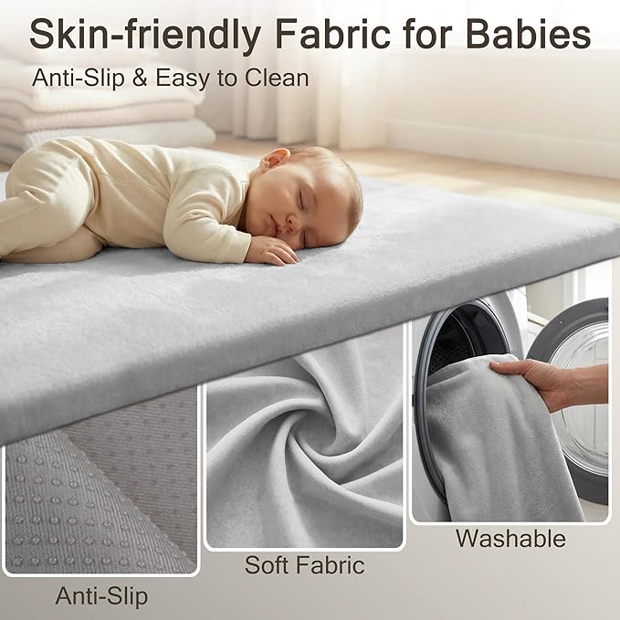 71" ×59" Padded Baby Play Mat for Floor, 1.2" Thick Machine Washable Foam Playmat, Soft Tummy Time Crawling Playpen Mat with Non-Slip Bottom, Fits 71" x59" Playpens