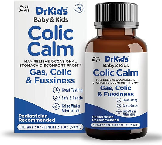 Dr. Kids Colic Calm – Infant Colic & Gas Relief, Fast-Acting Natural Ingredients with Activated Charcoal, Chamomile, Blackthorn Bud Extract, Ginger - Liquid Supplement for Babies 0-12 Months, 2 fl oz