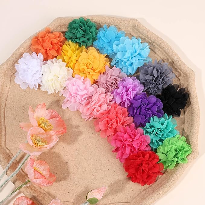 OAOLEER 40pcs 2" Flower Baby Hair Bows Clips, Chiffon Flower Tiny Hair Clips Fine Baby Hair Accessories for Girls Infants Toddlers Set of 20 Pairs