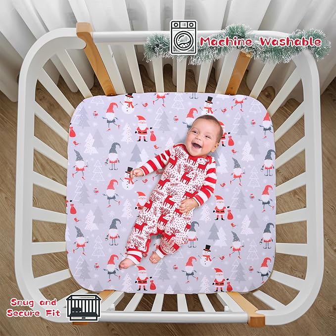 Cloele Christmas Square Playard/Playpen Fitted Sheets Perfect for 36 X 36 Portable Playard Mattresses - Square Pack and Play Crib Sheets - Ultra Soft Polyester Snowman Fitted Playpen Sheet for Baby