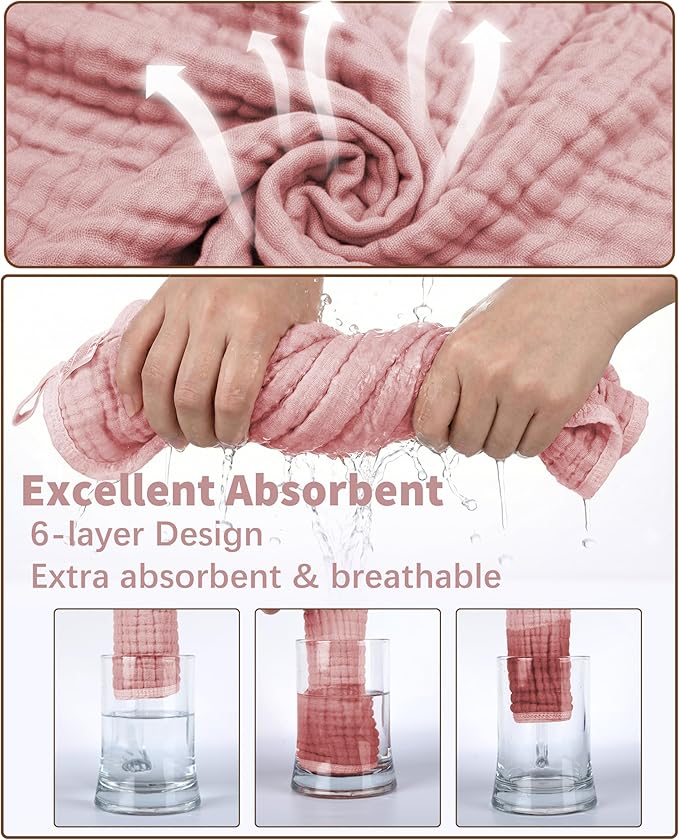 6Pcs Baby Muslin Hooded Bath Towels and Washcloths,32"x 32" Muslin Cotton Hooded Baby Towels for Newborn Shower