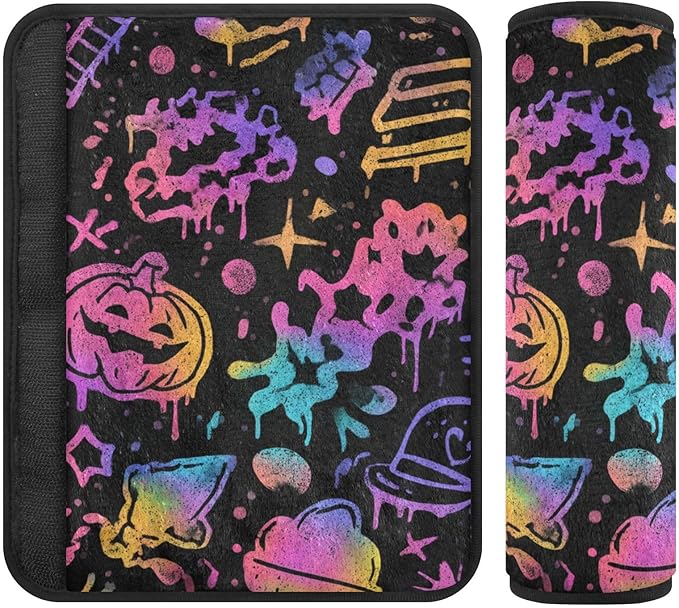 2 Pack Seatbelt Covers Seat Belt Cover Pad for Adults Boys Girls Car Seat Strap Covers Pads Cushion Universal Shoulder Strap Pad Protector for Backpack Camera Bag 10x7.7Inch Black Punk Pumpkin Hallowe
