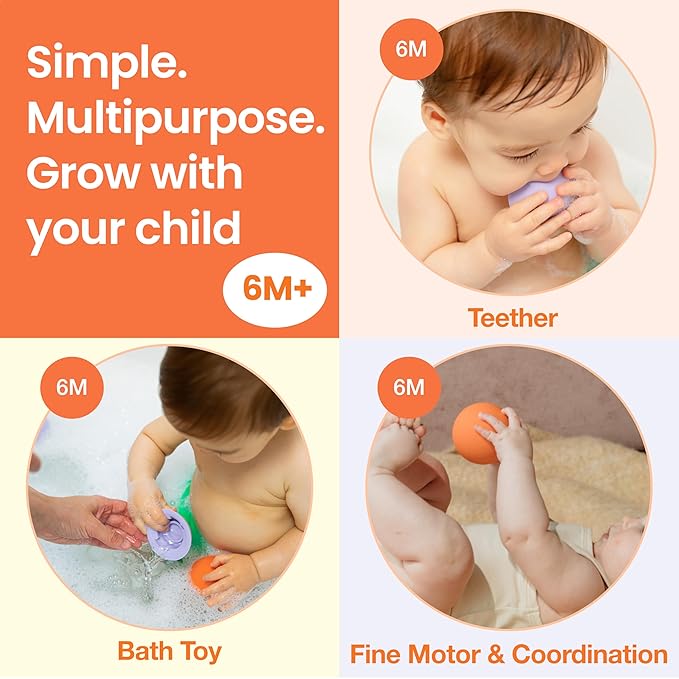 b is for Ball® Food Grade Silicone Sensory Baby & Toddler Ball | teether | squirty Bath Toy | Stacking Toy | Montessori Toy | Dishwasher Safe | 6 Months+ | 2 Ball Set