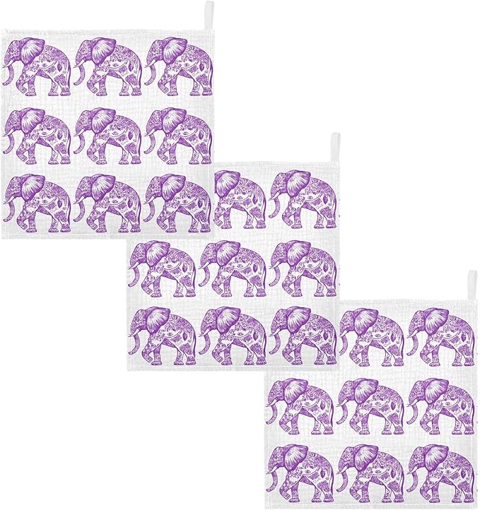 vvfelixl Purple Outline Elephant Baby Burp Cloths Baby Muslin Washcloths for Boys Girls Cotton Babys Face Towel for Newborn Infants Soft and Absorbent 11.8 X 11.8 in, 5 Pack