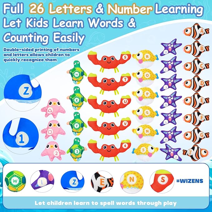 Montessori Toys for 1 Year Old, 40PCS Upgraded Fishing Game Toys for Toddlers 1-3, Educational Baby Toy for Color Sorting, Number & Alphabet Learning, Birthday Gifts for Baby Boy Girl Age 1 2 3