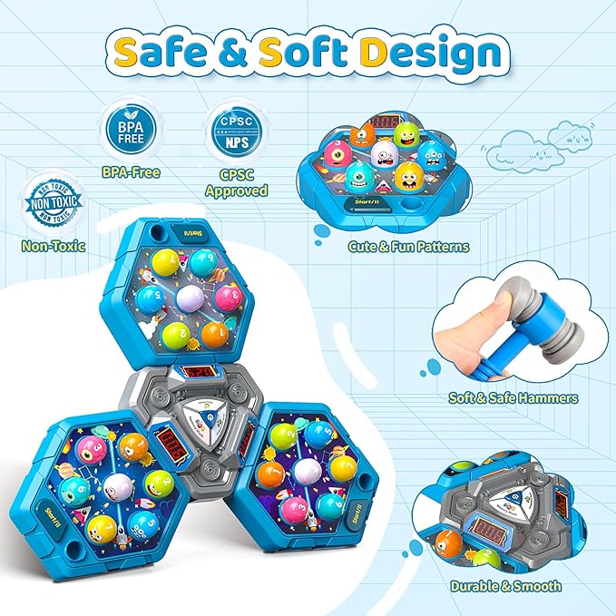 WAYKEE Whack a Game Mole, Toys for 3 4 5 6+ Year Old Boys Girls, Whack a Game for Kids, Gifts for 3-12 Year Old Boys Girls, Interactive Educational Toys with Multiplayer Hammers Sound and Light