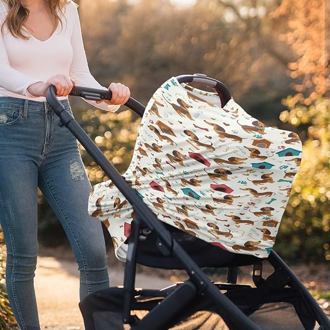 AFPANQZ Cute Dachshund Print Nursing Cover Breastfeeding Scarf Baby Car Seat Covers for Boys Girls Infant Carseat Canopy Stretchy Soft Breathable Multi-Use Cover Up for Stroller High Chair