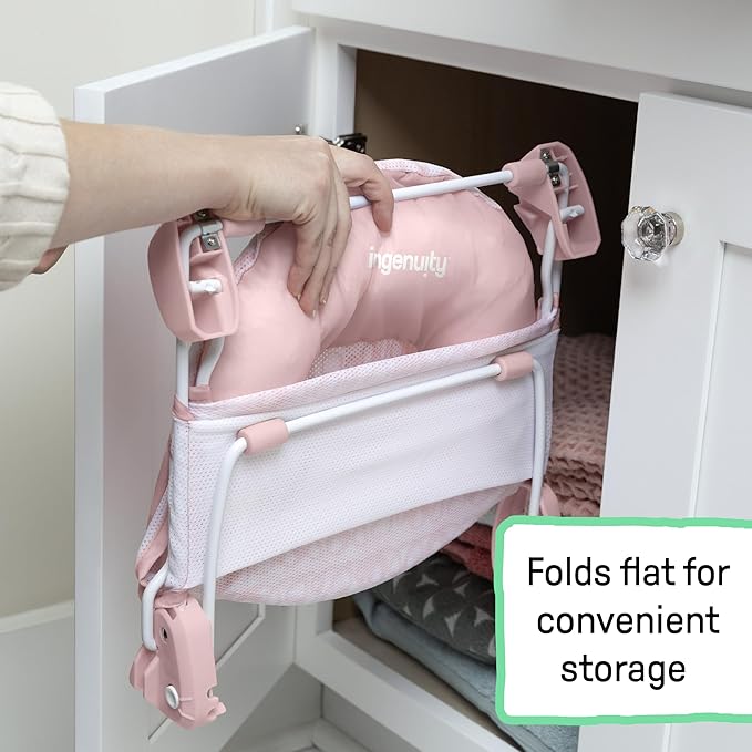 Ingenuity Tuckaway Toddler Folding Tub & Foldaway 2-Position Baby Bath Seat, Portable Bathtub for Travel, Adjustable Support for Sink or Shower, Easy to Clean, Ages 0-5 Years