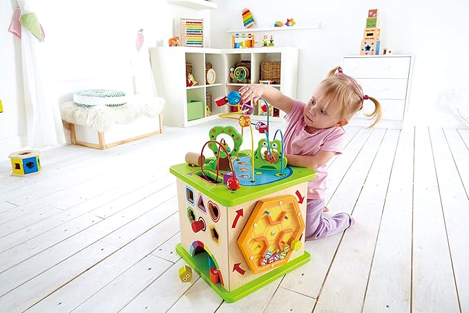 Hape Country Critters Wooden Activity Play Cube Pound & Tap Bench with Slide Out Xylophone - Award Winning Durable Wooden Musical Pounding Toy Multifunctional and Bright Colours, Yellow