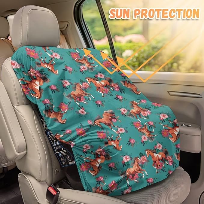 Car Seat Sun Shade Cover Retro Horse Carseat Protector Car Seat Cover Keeps Your Toddler Baby Seat at a Cool Temperature, Easy to Install