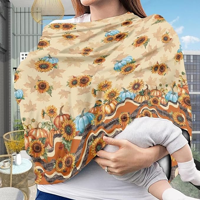 AFPANQZ Sunflower Pumpkin Stretchy Baby Car Seat Covers Nursing Breastfeeding Cover Breathable Multiuse Infant Carseat Canopy Stroller Cover Scarf All Seasons