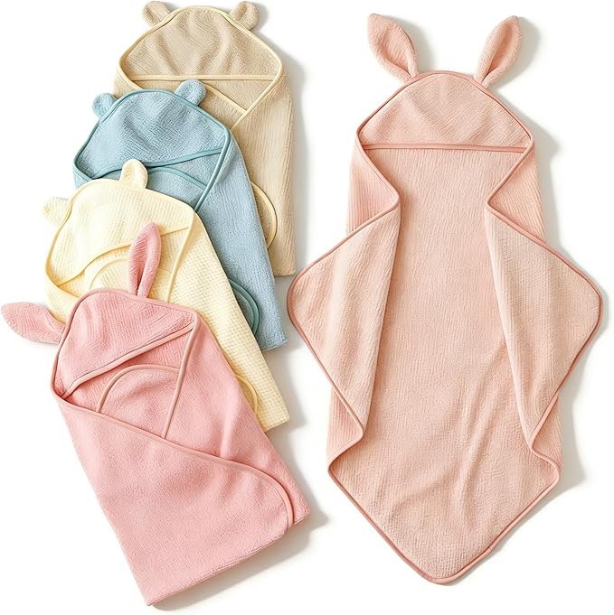 Baby Hooded Towel 2 Pack Bath Towels for Newborn with Animal Design Shower Essentials for Baby Girl Boy and Toddler (Green & Teal, Medium)