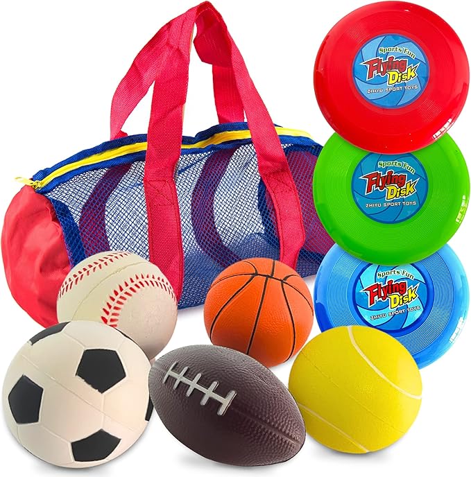 Toysery Foam Kickball Set for Toddler and Baby – Soft Foam Soccer Ball, Football, Basketball, Tennis Ball & More – Easy to Hold, Safe Toddler Ball Set with Carry Bag for Kids Ages 1-3