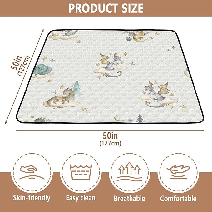 Dragon Animals Watercolor Baby Playmat Washable Playroom Crawling Mat Non-Slip Play Mats for Floor 50x50 Playpen Mat