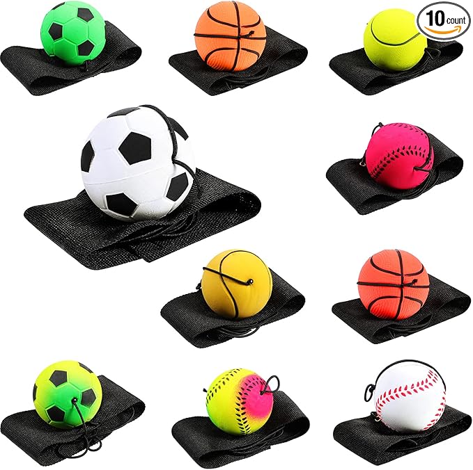 Skylety Wrist Return Ball on a String 1.85'' Rebound Sport Ball with Elastic Strap and String, Basketball Baseball Soccer Tennis Wristband Toy for Teens Adults Gifts, Wrist Exercise or Play