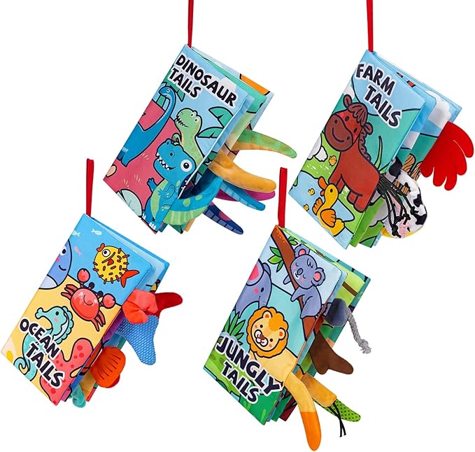 4-Pack Baby Books 0-6 Months, Baby Crinkle Books, Touch and Feel Sensory Toy for Babies, Infant Toys 0-6 Months, Soft Fabric Toy Shower Gift - 6 Pages Blue - Easter Gifts