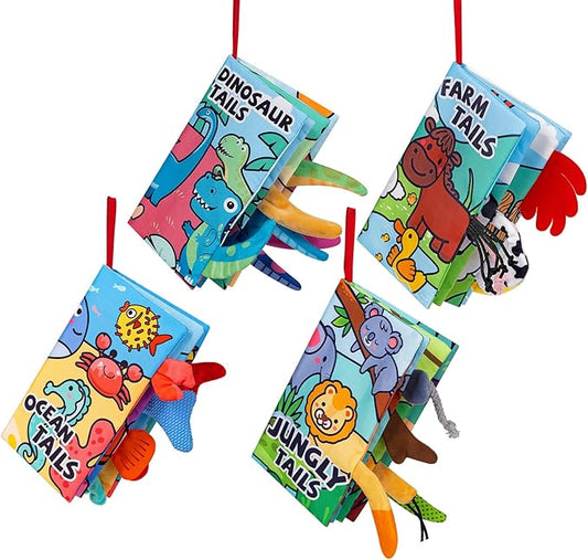 4-Pack Baby Books 0-6 Months, Baby Crinkle Books, Touch and Feel Sensory Toy for Babies, Infant Toys 0-6 Months, Soft Fabric Toy Shower Gift - 6 Pages Blue - Easter Gifts