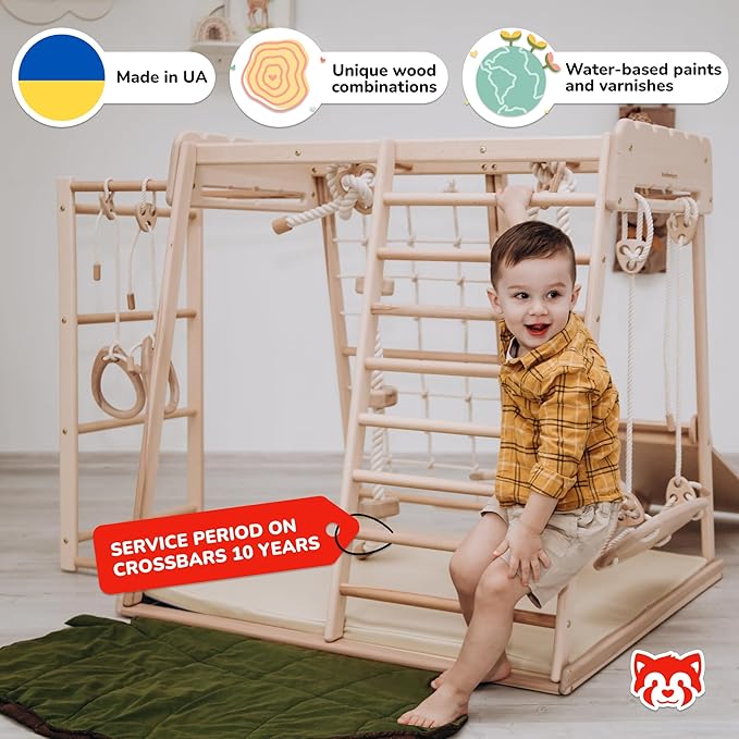 Wood And Hearts Child's Sport Complex Scandinavian Trapezze, Wooden Indoor Playground, Made in Ukraine, Jungle Gym for Kids, Toddler Jungle Gym, Kids Ages 18 Months-6 Years Playground