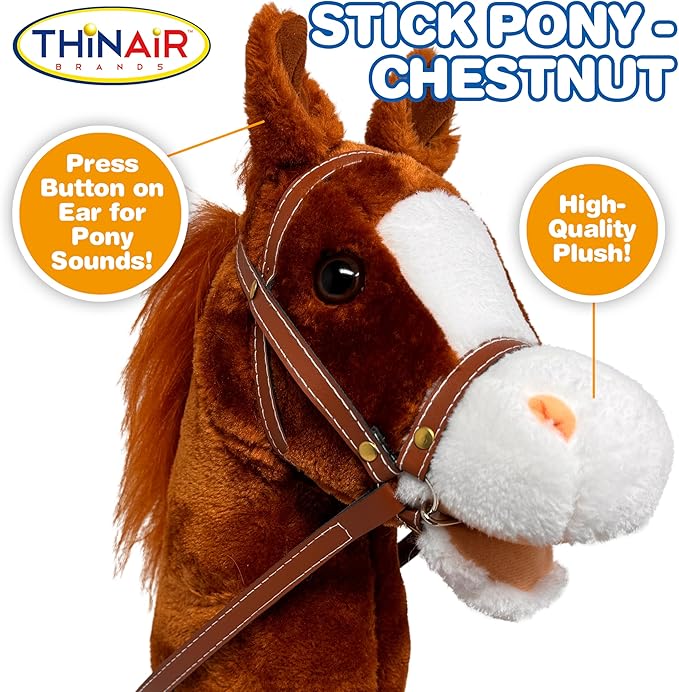 Nature Bound Horse Riding Stick | Handcrafted Plush Hobby Horse Sticks | Handsewn Head, Sturdy Wood Stick | Plus Neighing & Clip-Clop Sounds for Kids Toddlers Preschoolers | Chestnut Red Color