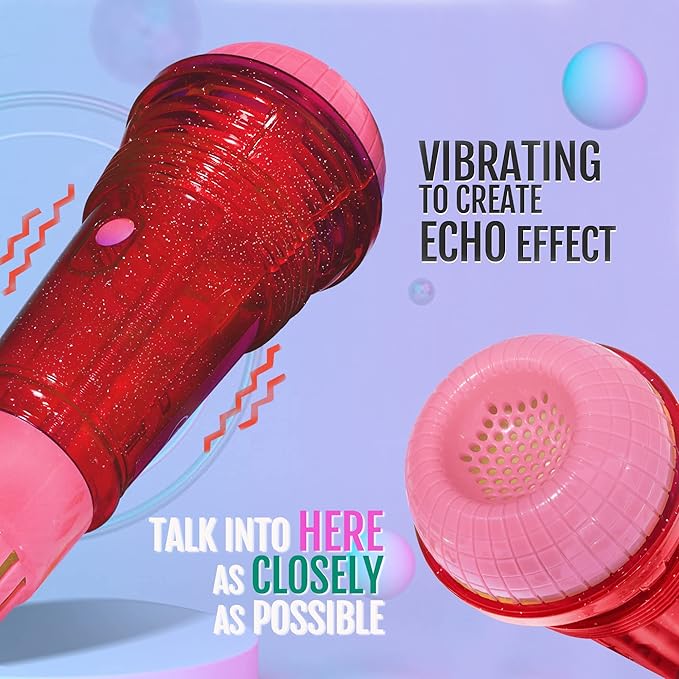 Novelty Place Echo Mic for Kids and Toddlers - Battery-Free Magic Karaoke Microphone Voice Amplifying Retro Toy for Singing, Speech & Communication Therapy - 10" (Red & Pink)