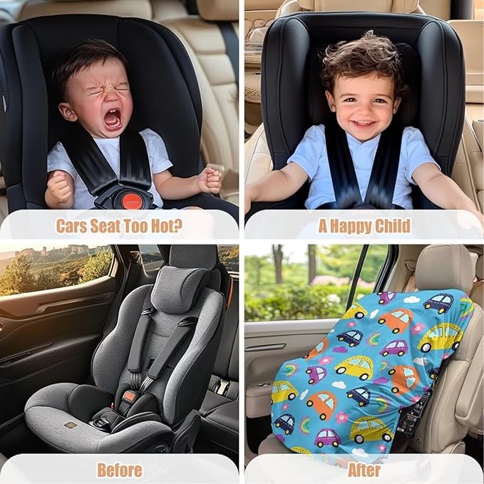 XYZCANDO Car Print Carseat Cover for Baby Girl Cartoon Baby Car Seat Sun Shade Cover Breathable Car Seat Sun Cover for Baby Reflective Baby Seat Covers for Car Seats Gift for Birthday