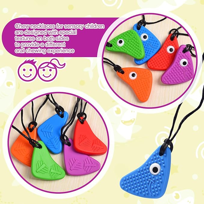 Chew Necklaces for Sensory Kids, Seeway Chewy Necklace Sensory Motor Aids, 3 Pack Silicone Sensory Chew Toys, Different Textures Chewelry, Strengthen Oral and Facial Muscles 【Red, Green, Blue】