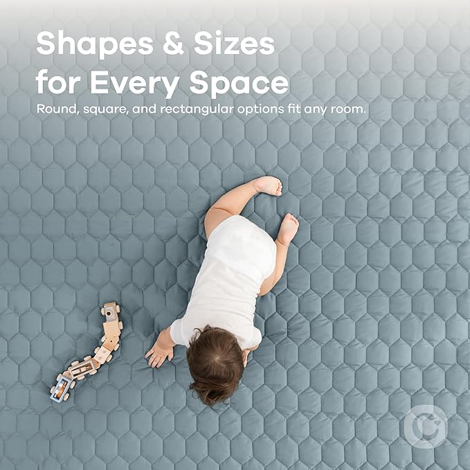 Comfy Cubs Square Kids Play Mat - 56 x 56 inches Soft Quilted Baby Floor Mat with Non-Slip Bottom - Plush Design for Toddlers' Playtime - Comfortable and Durable - Pacific Blue