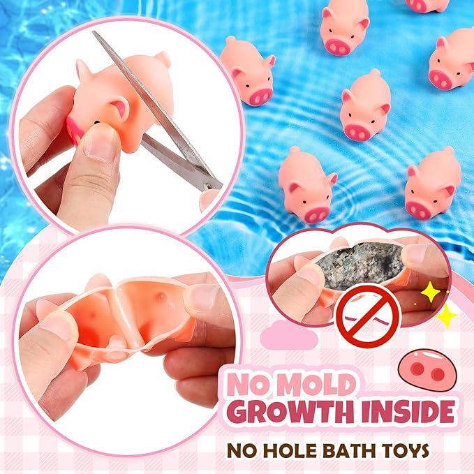 DEEKIN 24 Pcs 2 Inch Waterproof No Hole Rubber Pigs Bath with Sealed Plug Without Hole Bathtub Floating Bath Pig for Birthday Party Decoration Gift Swimming Pool
