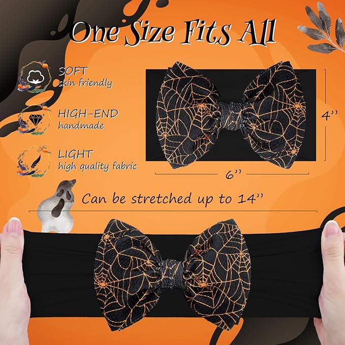 Halloween Baby Girl Bows Elastic Nylon Halloween Hairbands Hair Accessories Headbands with Bows for Newborn 2 PCS
