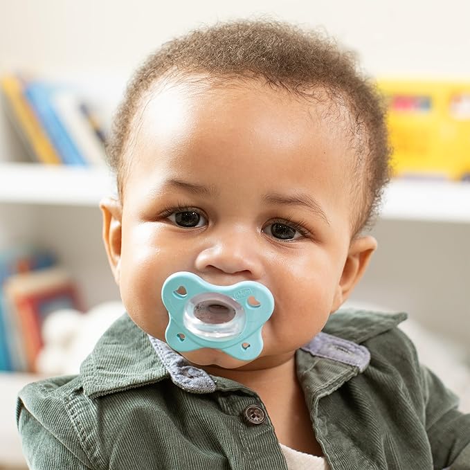 Chicco PhysioForma Dual Soft Orthodontic Pacifier for Babies 6-16 Months, 100% Soft Silicone, Supports Breathing, One-Piece Design, Included Sterilizing Case, BPA Free, 2-Pack, Grey/Ultramarine