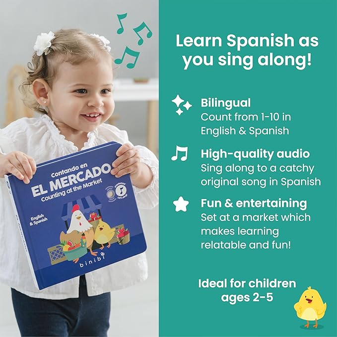 Binibi Bilingual Early Concepts Musical Book Bundle for Babies & Toddlers 1-3 | Spanish Learning for Kids | Bilingual Spanish Baby Books | Bilingual Children's Books | Libros para bebés en español