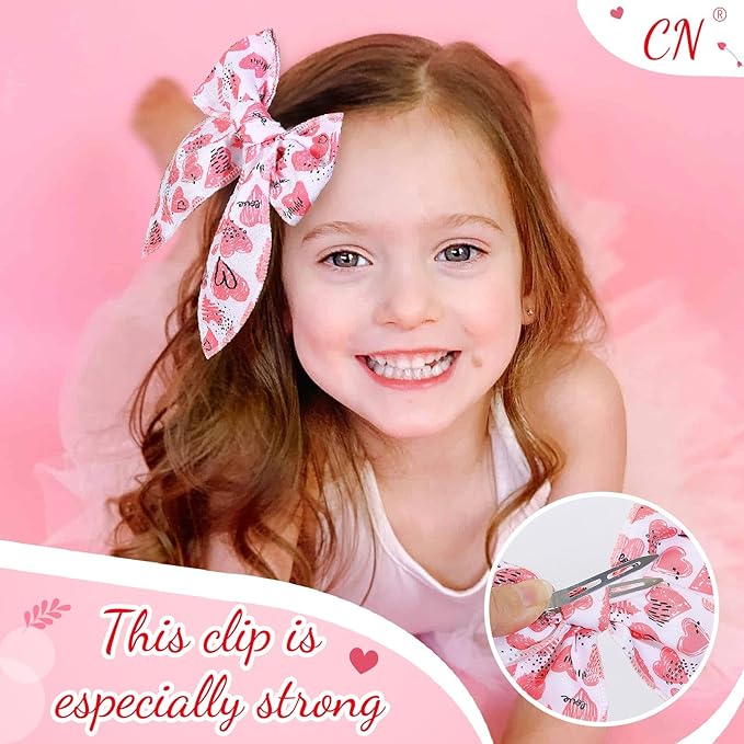 CN 7 PCS Valentine's Day Hair Bows for Girls, 4.5 Inch Red Toddler Bows Clips With Heart Love Lip Pattern Hair Accessories for Kids Party Decorations (Type B)