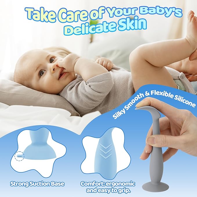4-Pack Diaper Cream Spatula – Soft-Flex Silicone Butt Spatula for Babies, 2 Large & 2 Mini with Travel Case, Gentle Yet Firm Tip for Smooth, Even Diaper Rash Cream Application, Newborn Baby Essential