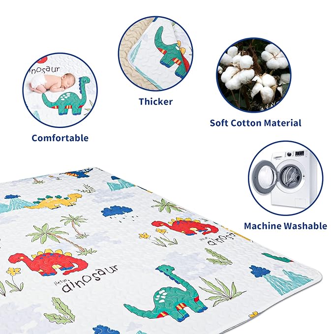 TANOSHII® Baby Play Mat for 59"x59" Playpen, Machine Washable Kids Mat, Cotton,Foldable Crawling Mat for Floor,One-Piece Crawling Mat Non Slip Baby Mat for Floor,Portable Travel(Dinosaur)