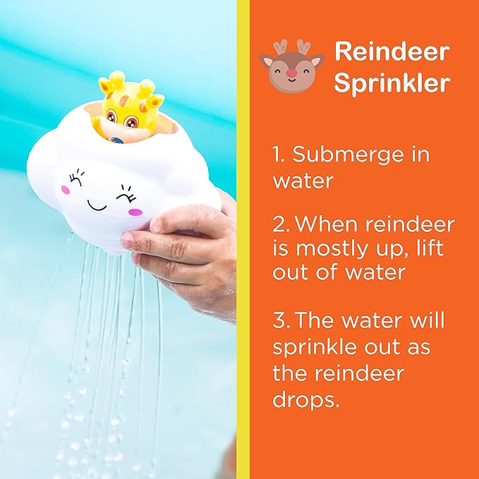 Splashin'kids Bath Toys Double The Fun Baby Toys Water Bathtub Toys Toddlers Rotating Octopus and Head Bobbing Reindeer