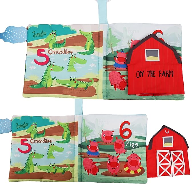 Touch and Feel Cloth Crinkle Books for Babies Infant, Baby Books Toys 0-3-6-12-18 Months, Easter Shower Baby Gift, High Contrast Toys,Teething Teether,Tummy Time Mirror Toy for Boys and Girls-Farm