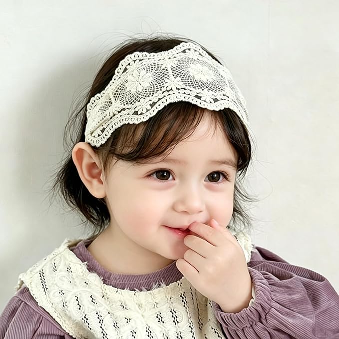 Baby Girls Hairband Soft White Bow Lace Headband Elastic Floral Hairbands Hair Accessory for Newborn Infant Toddler
