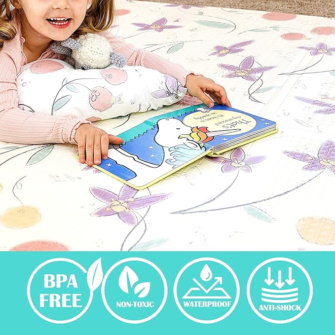 JumpOff Jo Foldable Foam Play Mat – Large Waterproof Baby & Toddler Activity Floor Mat, Double-Sided 70 x 59 Inch Play Surface