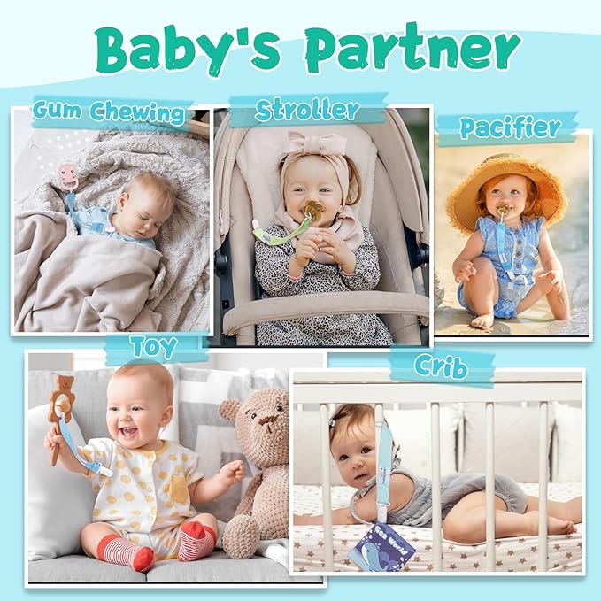babygoal Neutral Pacifier Clips, 6 Pack Paci Holder Clip Leashes Fits for Most Baby Pacifiers and Binkies