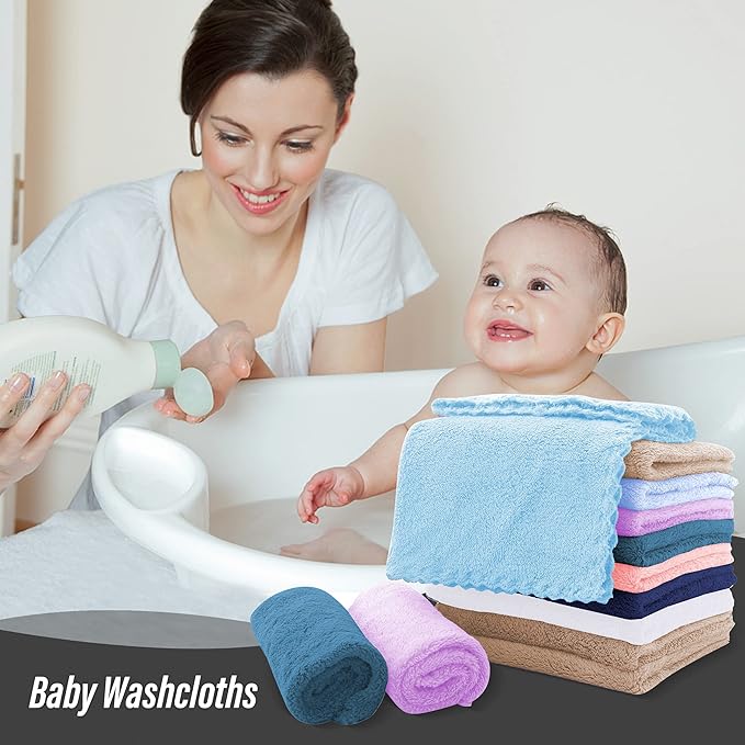 Sunny zzzZZ Ultra Soft 24 Pack Baby Washcloths - 10x10 Inches - Coral Fleece Extra Absorbent Wash Clothes for Babies, Infants and Toddlers - Sensitive Skin and Newborn - Ideal Baby - Multicolored