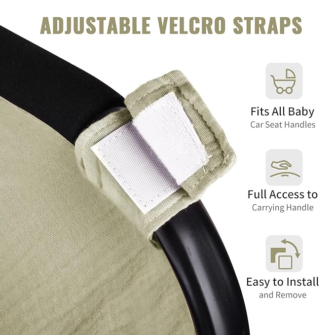 Metplus Muslin Car Seat Cover for Babies, 100% Cotton Breathable Infant Carseat Canopy for Summer, Lightweight Stroller Sunshade Covers for Newborns(Khaki)