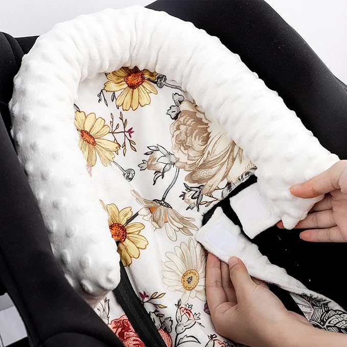 2-in-1 Baby Head Support and Strap Cover for Car Seat, Super Soft Mink Floral CarSeat Insert Cushion Headrest for Bouncers, Strollers, Swing