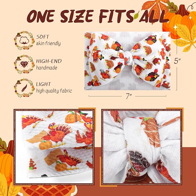 Thanksgiving Fall Baby Girl Bows Turkey Printed Headbands for Baby Girls Handmade Pumpkin Knotted Bows Baby Head Wraps Autumn Holiday Gifts