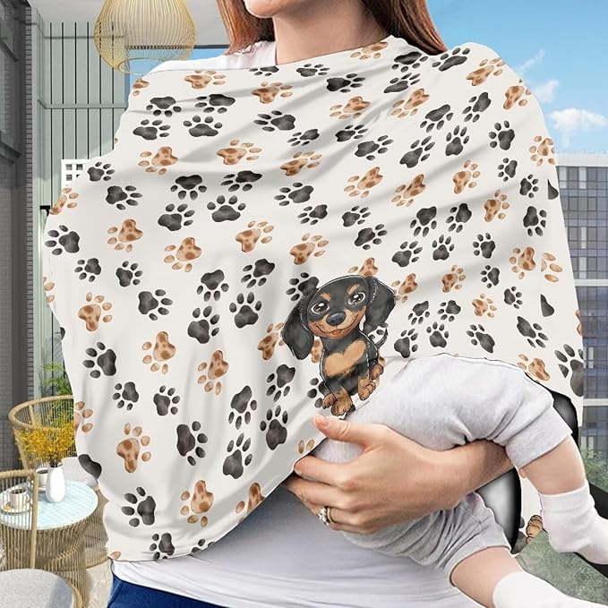 AFPANQZ Dachshund Dog Paw Baby Car Seat Cover Stretchy for Baby Girls Nursing Breastfeeding Covers Shopping Cart High Chair Stroller Covers Infinity Scarf Sunshade Car Seat Canopies