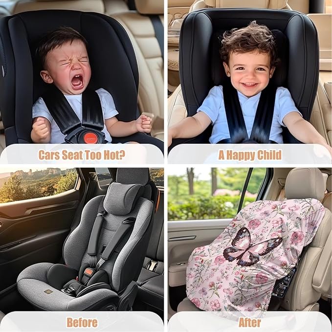 XYZCANDO Butterfly Car Seat Covers for Babies Boy Elegant Cooling Car Seat Cover Baby Dustproof Baby Car Seat Shade Cover Portable Car Seat Sun Cover for Baby Car Accessories Gift for Her
