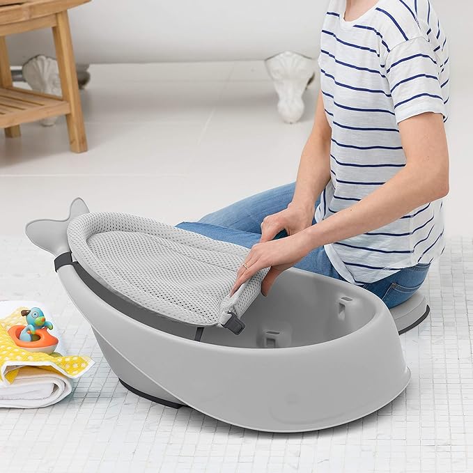 Skip Hop Baby Bath Tub, 3-Stage Smart Sling Tub, Moby, Grey (Pack of 2)