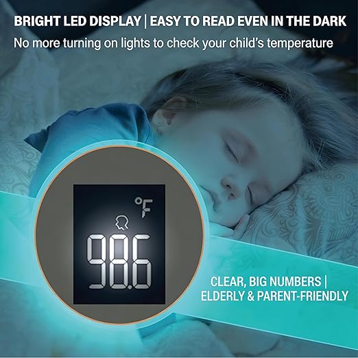 Amplim Baby Thermometer No Touch, Infrared Forehead Thermometer for Babies, Kids and Adults, Fast 1 Second Reading, Quiet Night Use, LED Display, Fever Alert, F/C Switchable for Home and Travel