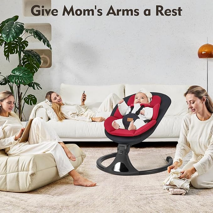 Baby Swings for Infants, Portable Baby Swing for Newborns with Bluetooth, Electric Infant Swing with 5 Speed Motions, 12 Soothing Melodies & Remote Control (Max 20 lbs, Red)