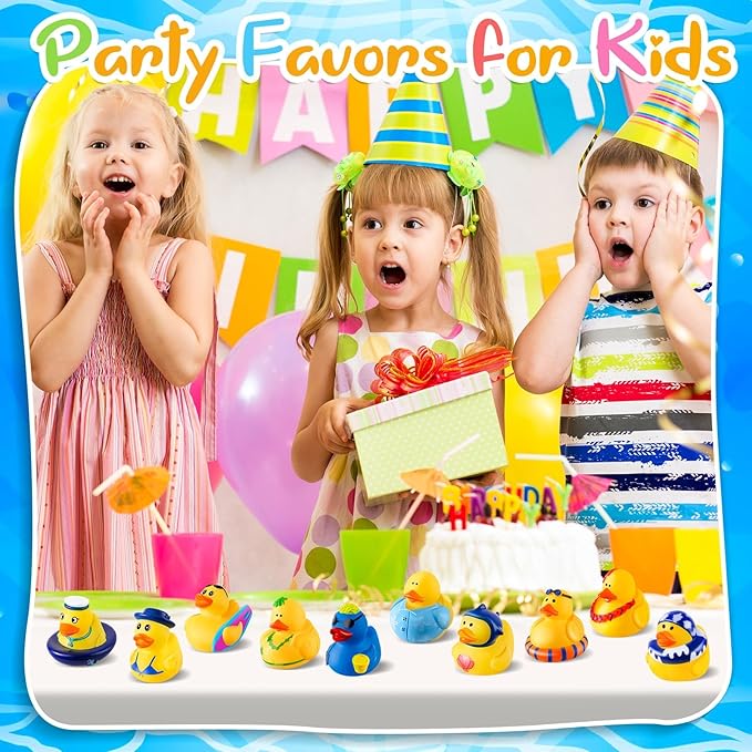 48 Pcs Summer Rubber Ducks with a Bag, Rubber Ducks for Ducking, Beach Ducks for Jeeps, Water Games Duckies, Swimming Pool Cruise Toys, Summer Holiday Party Favors, Easter Basket Stuffers for Kids