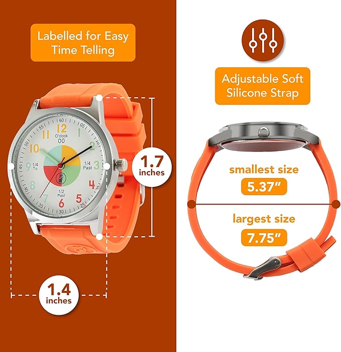 OWLCONIC Telling Time Teaching Clock - Bundled with Kids Watch. Learn to Tell Time Resources. Orange